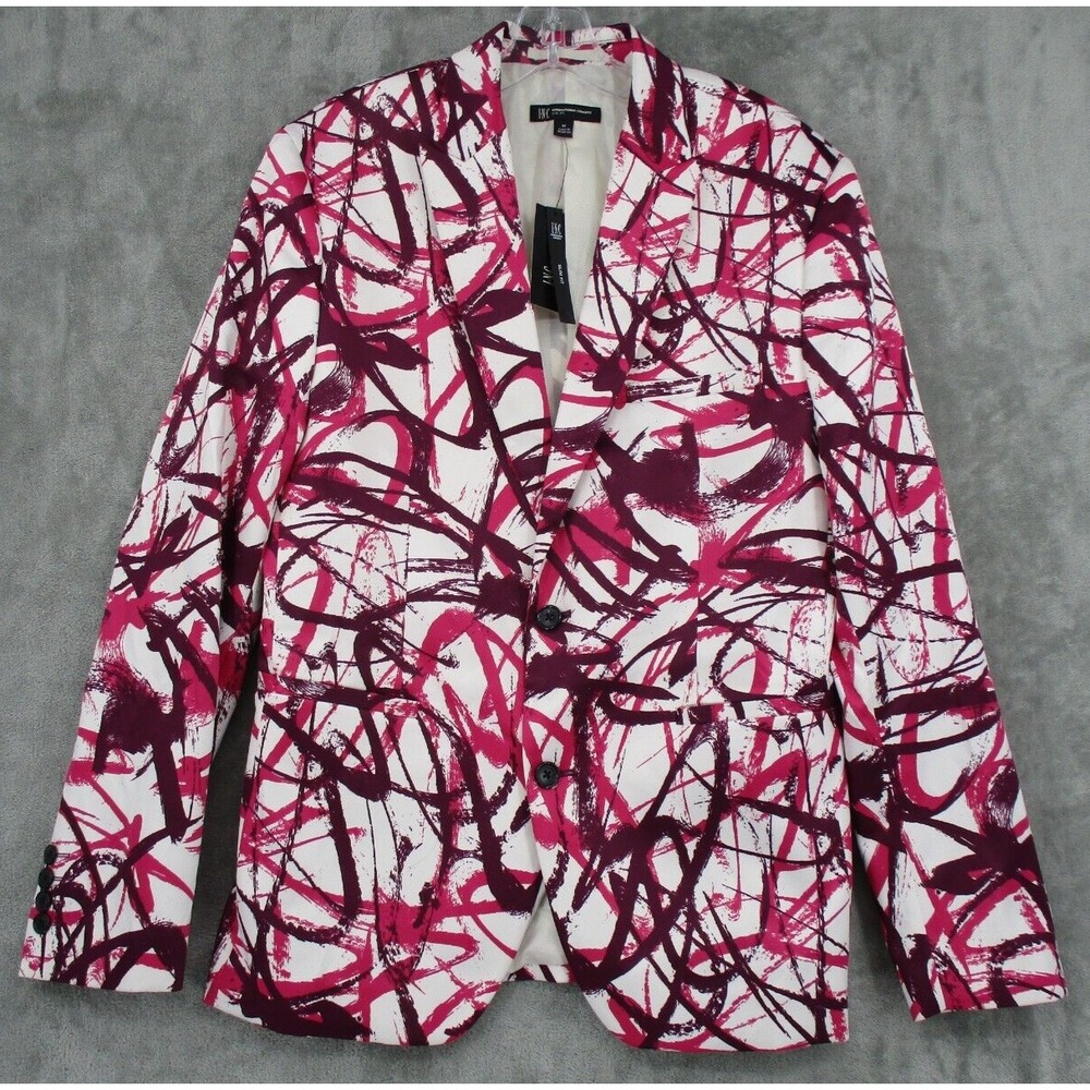 Vintage INC Blazer Womens Size M Satin Wearable Art Button Abstract Pink New